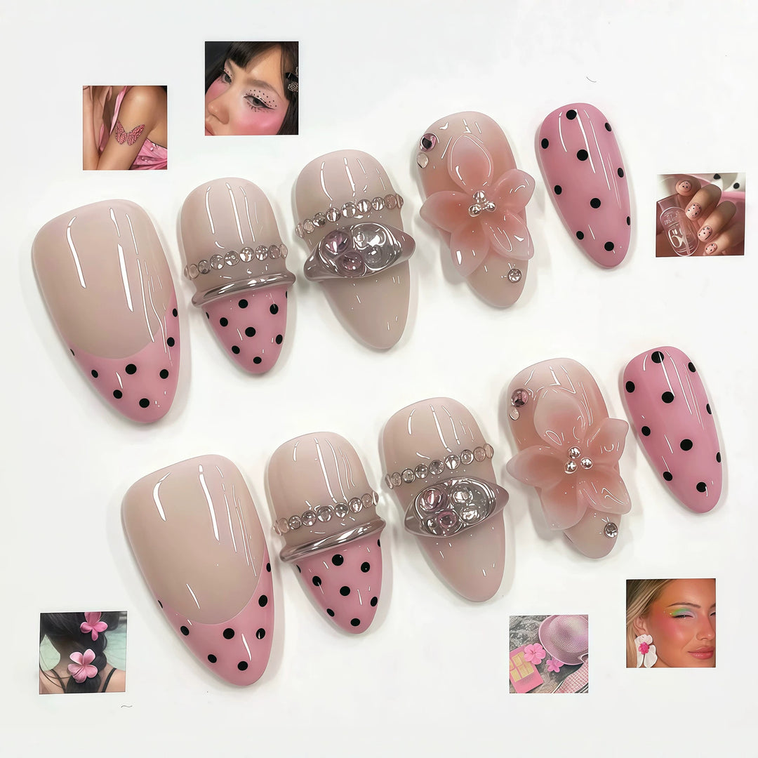 Decorative Press-On Nail Set with Elegant Accents