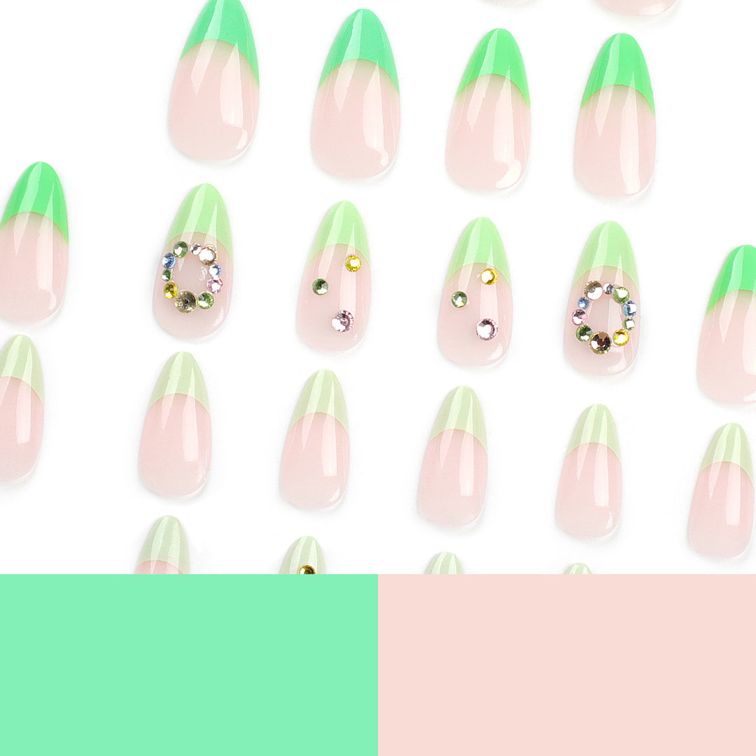 Artificial nail art with spring-like design and sparkling accents Stornfield
