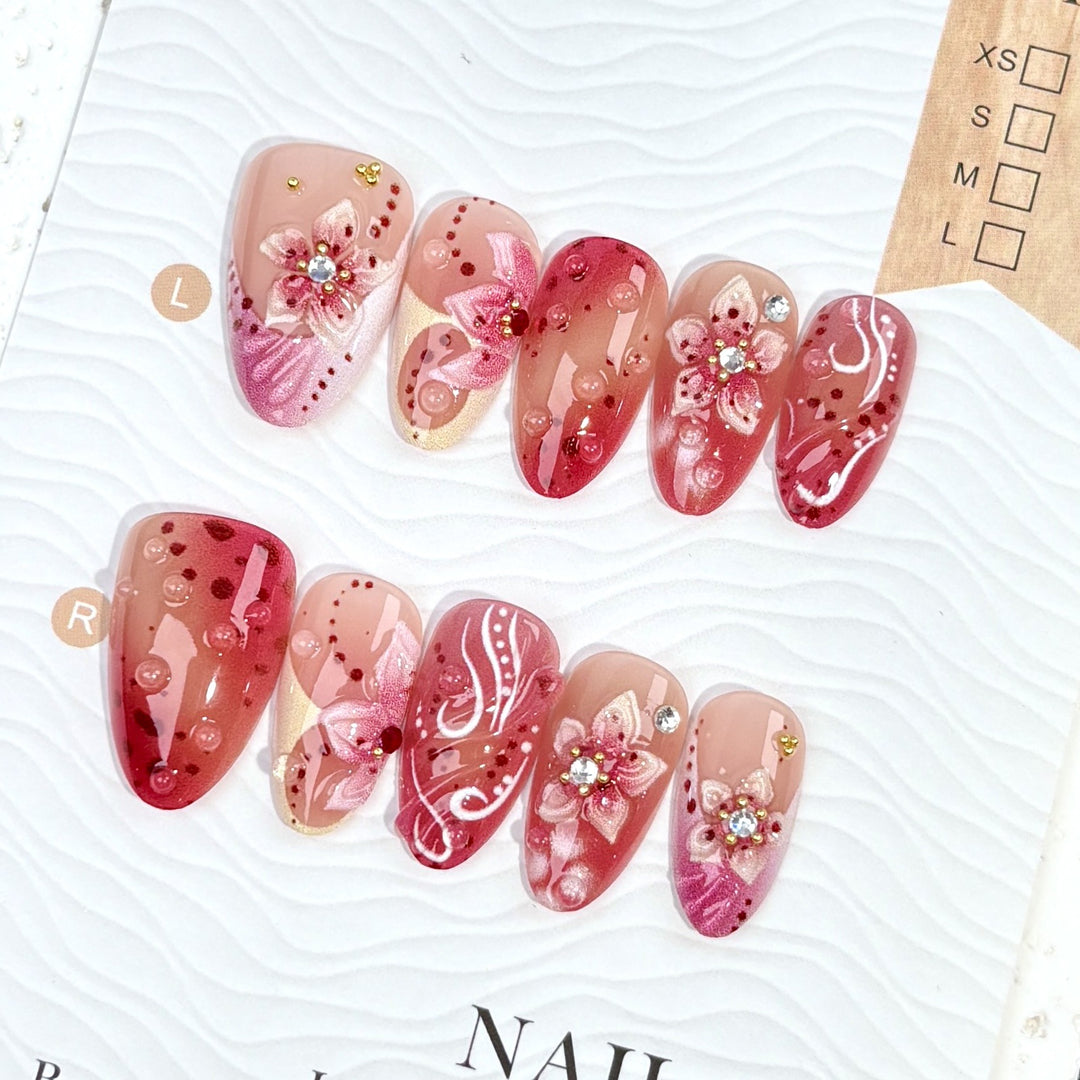 Decorative Floral Press-On Nail Art Set 1790745679