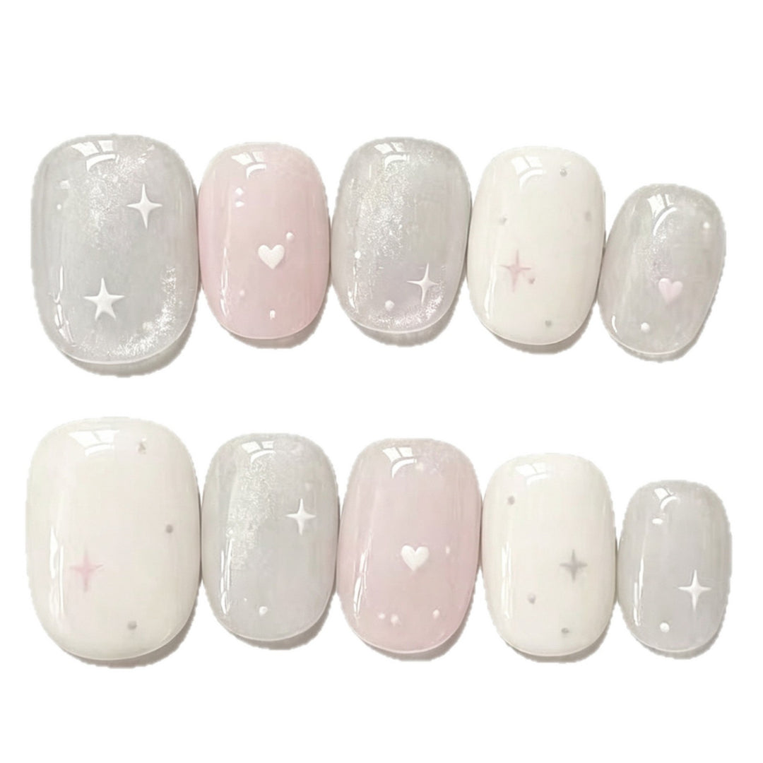 Dreamy Hearts and Stars Press-On Nail Art Set Stornfield