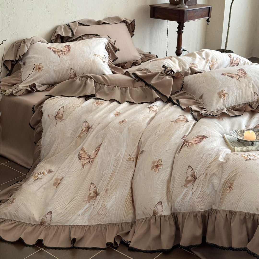 Decorative Ruffled Butterfly Bedding Set