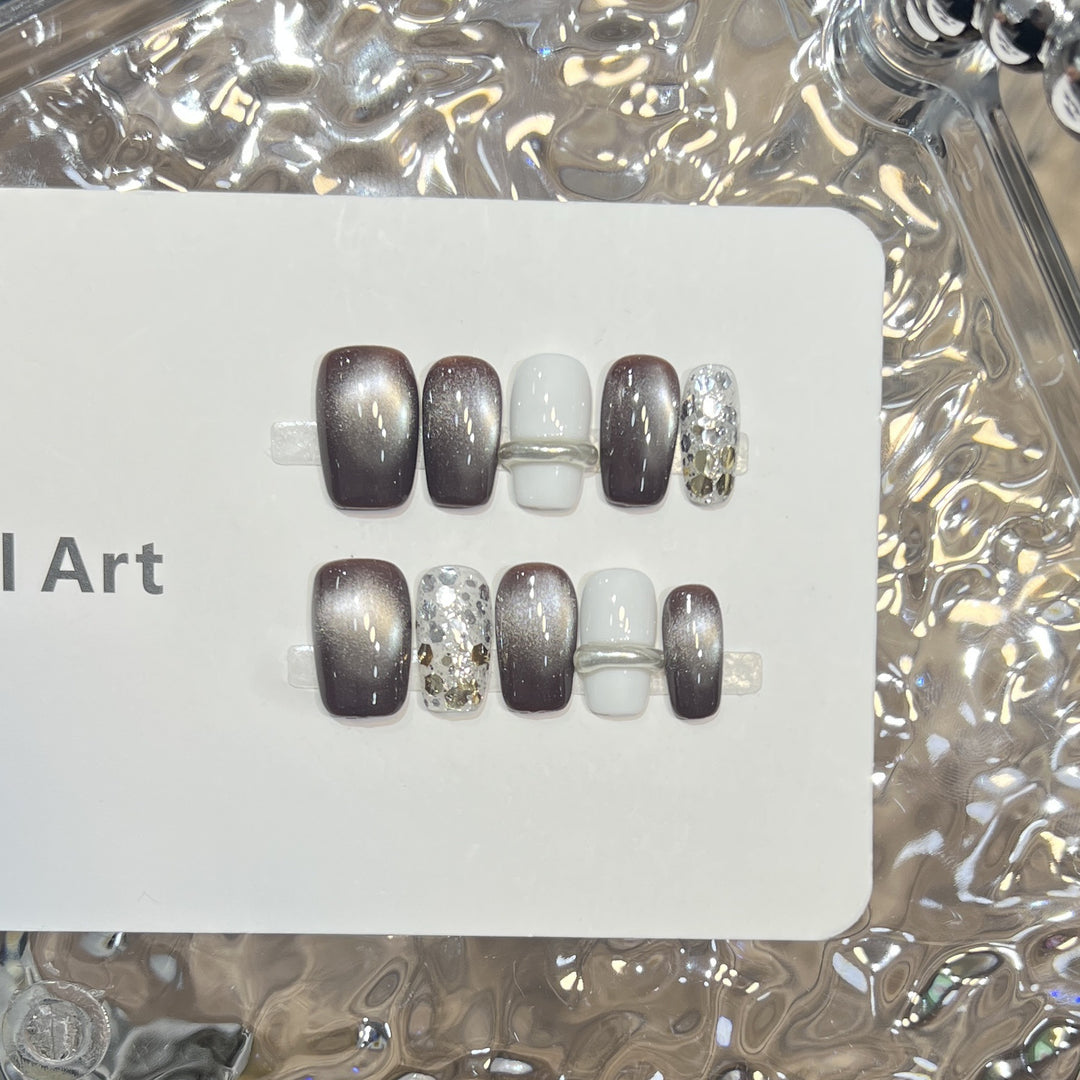 Press-On Nail Art Set with Ombre and Glitter Accents Stornfield