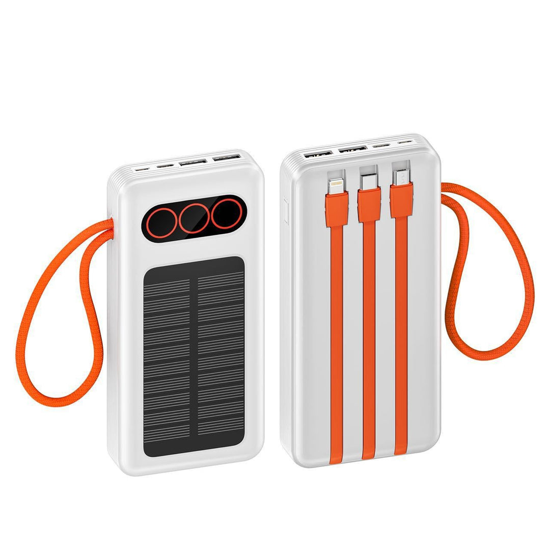 Portable Solar Power Bank with Integrated Charging Cables and Fast Charging Function Stornfield