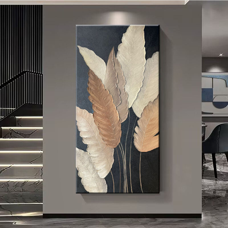 Textured Leaf Motif Canvas Wall Art