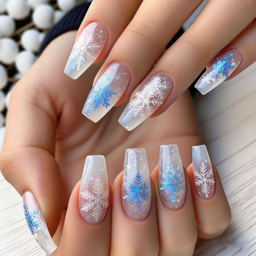 Premium Art Nails with Winter Snowflake Design Stornfield
