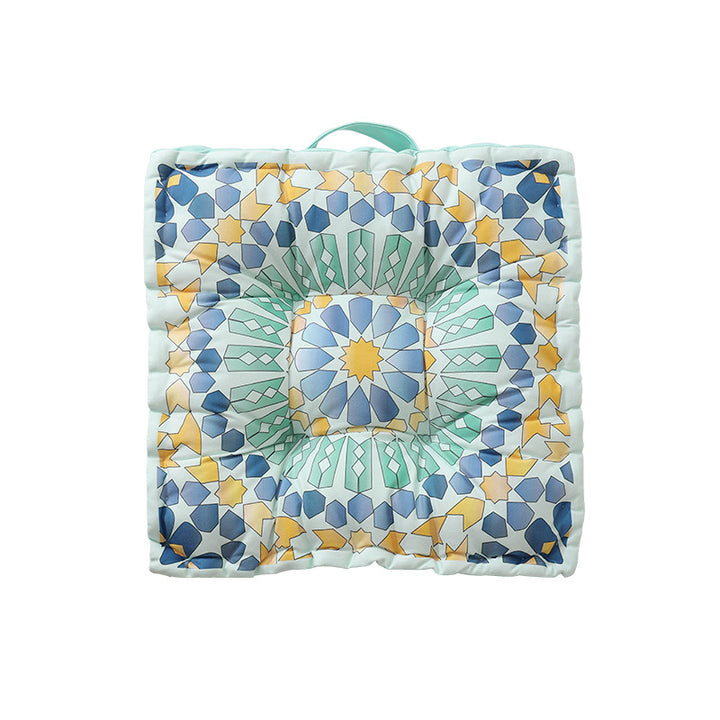 Round seat cushion with mandala print, thickly padded floor seating mat and carrying handle Stornfield