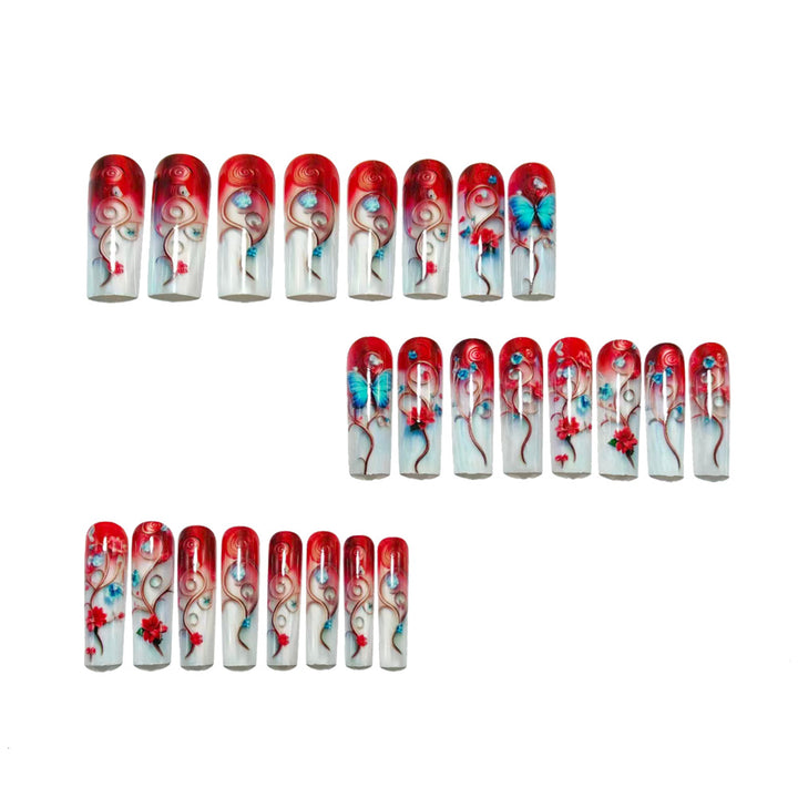 Artificial nails with flower and butterfly design Stornfield