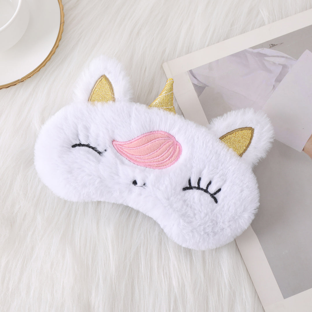 Ladies nan cozy unicorn sleep mask with embroidered eyelashes, soft plush and elastic ruffled ribbon Stornfield