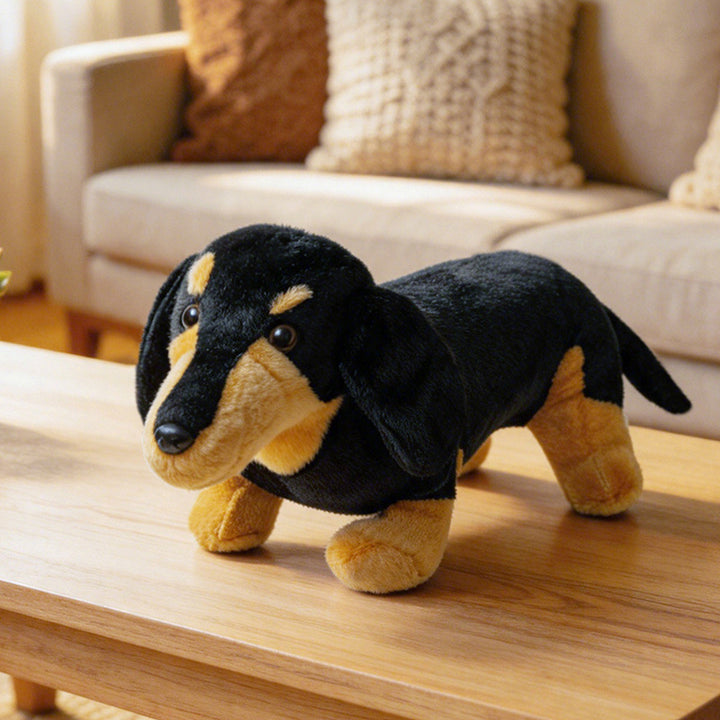 Realistic Long-Body Dachshund Plush Toy with Ultra-Soft Faux Fur and Bean-Filled Paws Stornfield