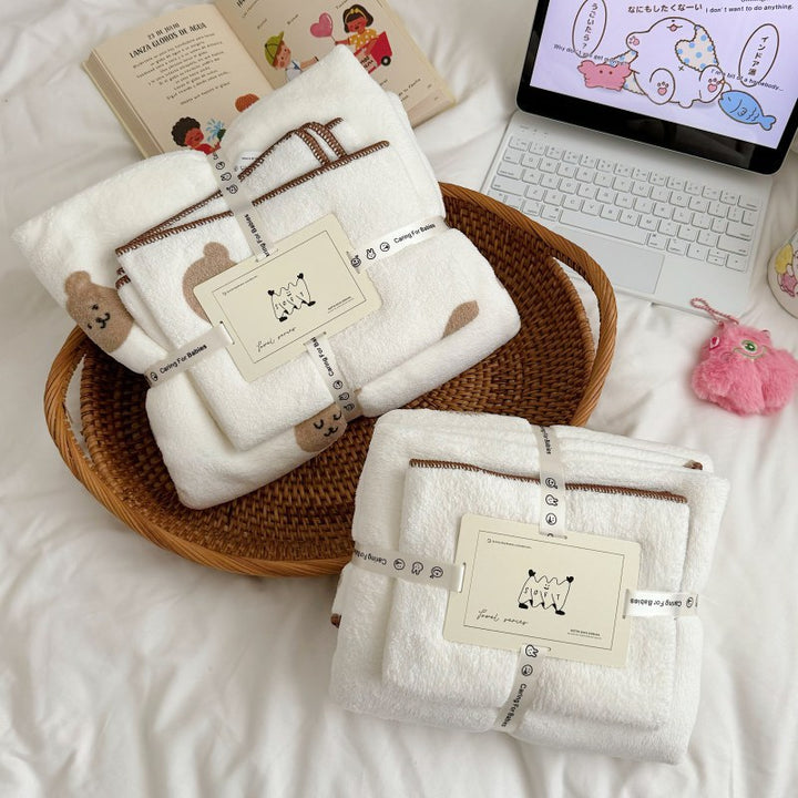 Plush Cotton Bath Towel Set with Cute Cloud Embroidery