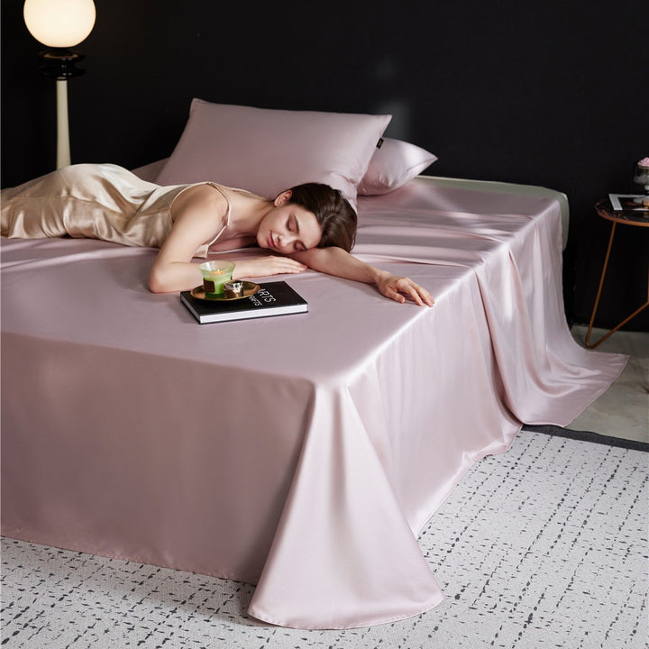 Silky Satin-Feel Long-Drop Flat Sheet and Pillowcase Set
