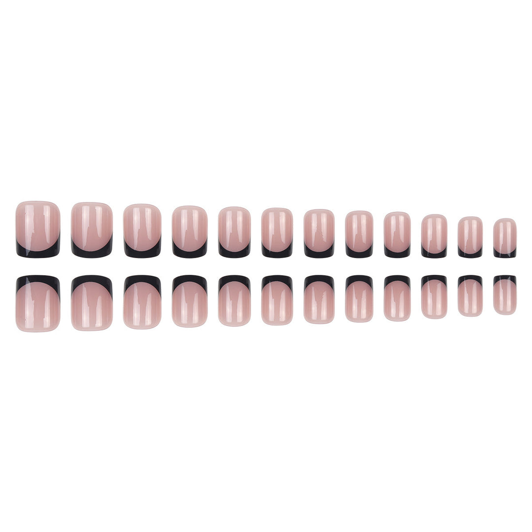 Elegant Square Tip Press-On Nails with Bold Black French Tips Stornfield