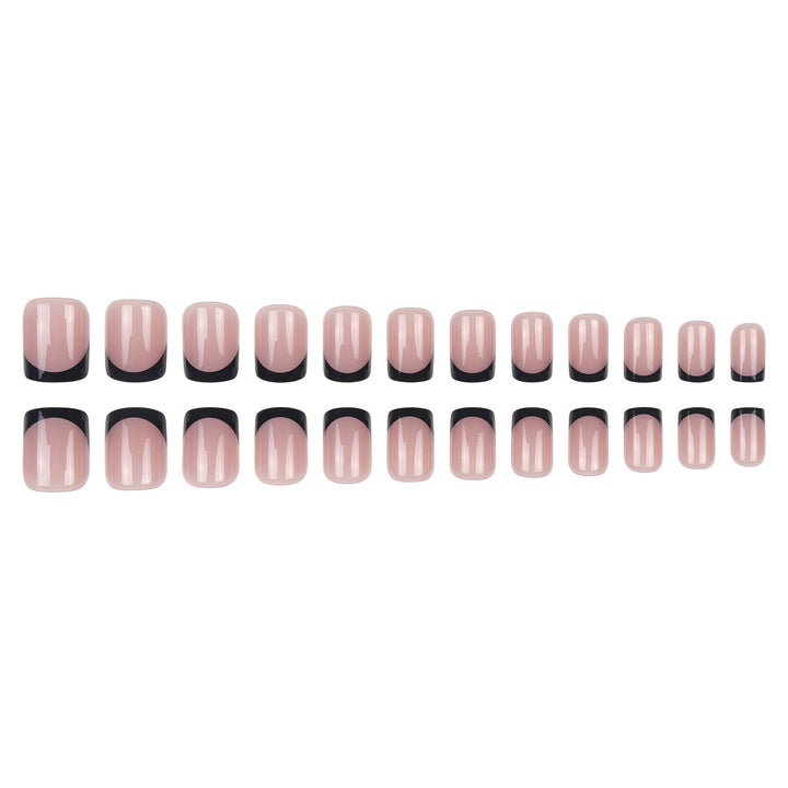Elegant Square Tip Press-On Nails with Bold Black French Tips Stornfield
