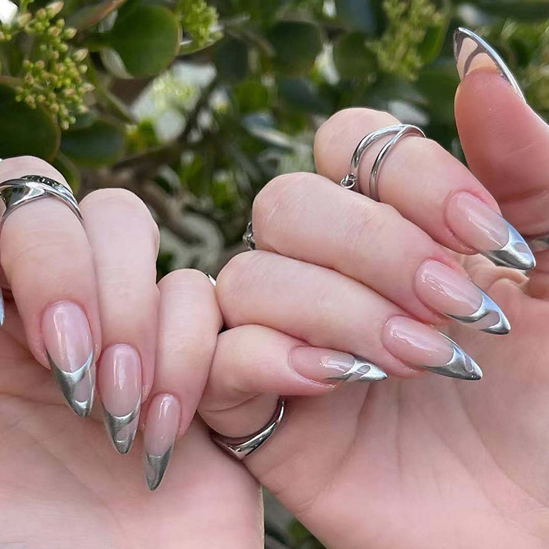 Exclusive Stiletto Artificial Nails with Metallic Accents Stornfield