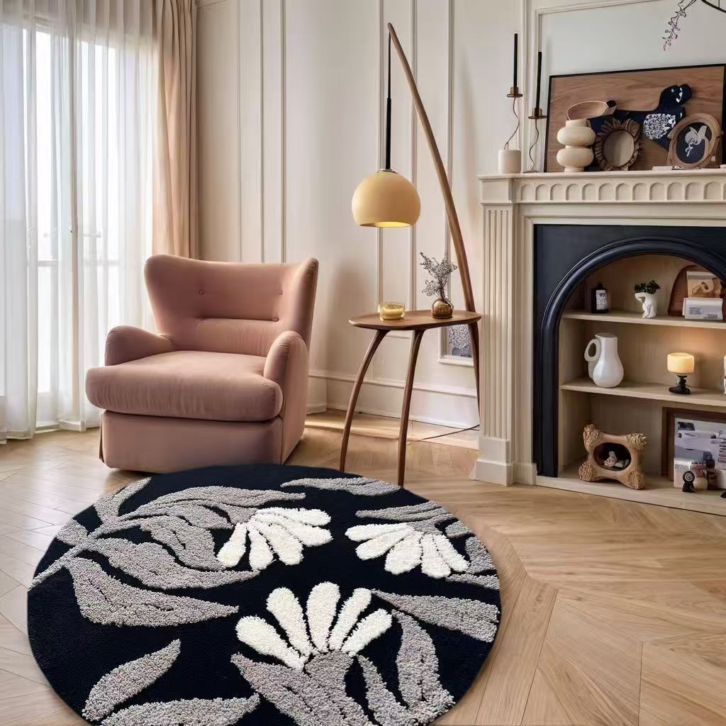 Round Shaggy Floral Tufted Area Rug