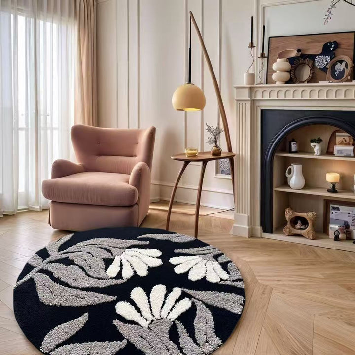 Round Shaggy Floral Tufted Area Rug