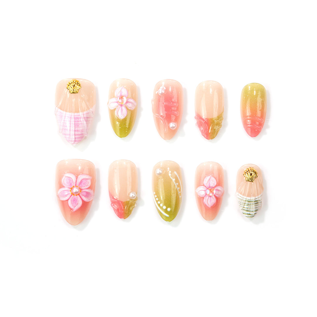 Artistic Floral-Themed Press-On Nail Set Stornfield