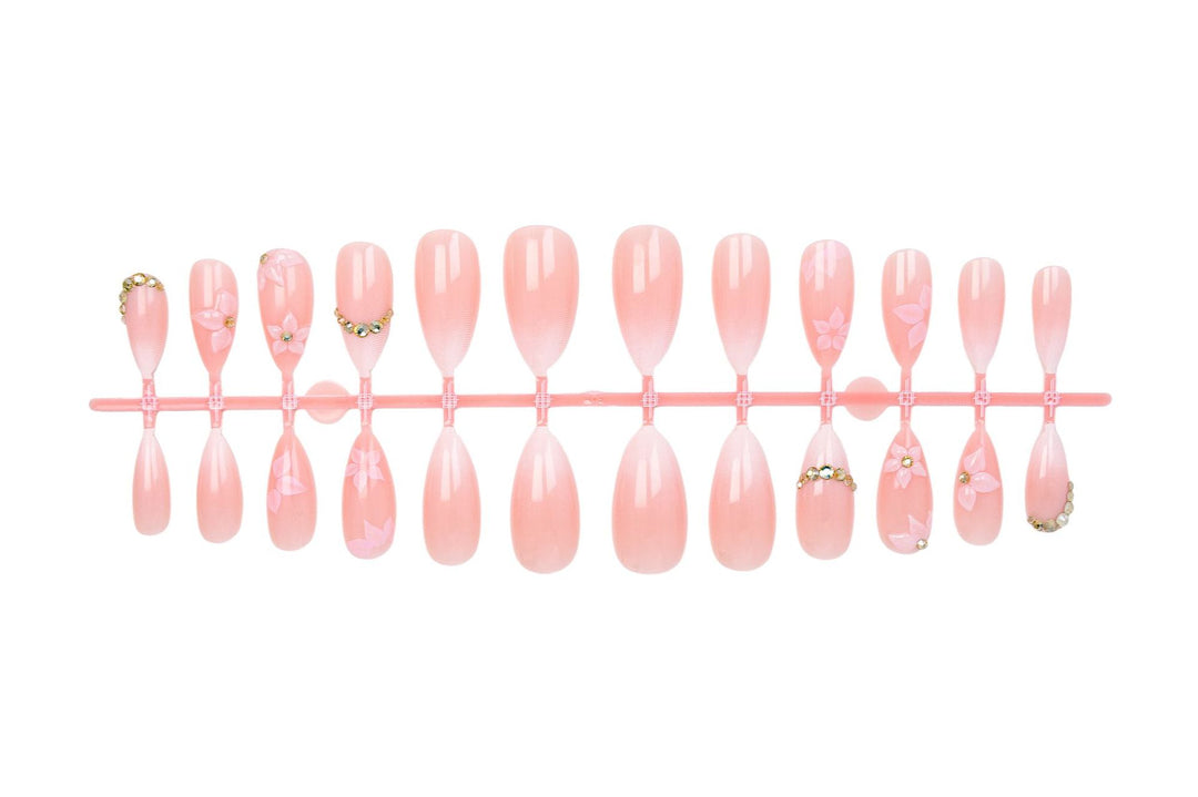 Artificial nail set with romantic flower and glitter accents Stornfield