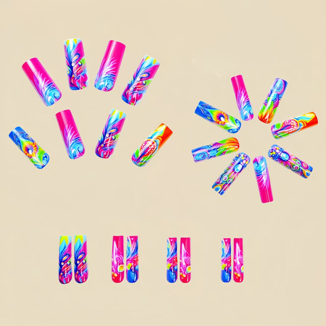 Artificial Nails In Creative and Colorful Flower Pattern Stornfield