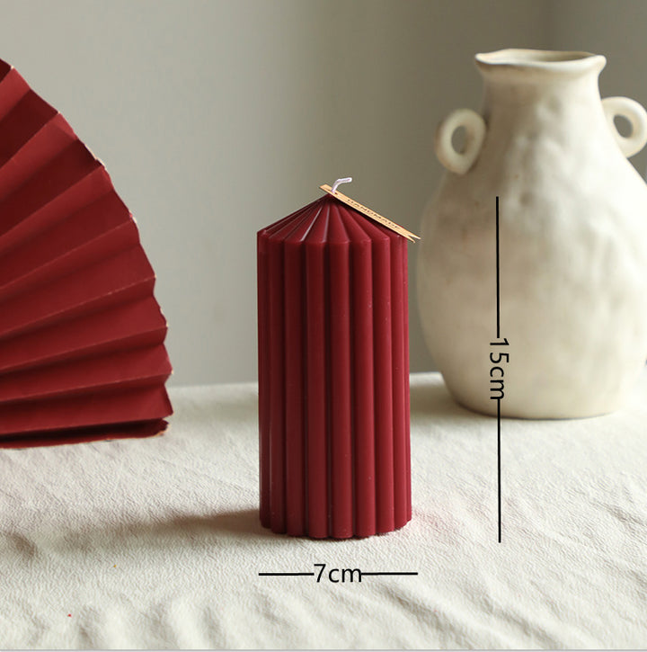 Textured Vertical-Ribbed Pointed-Top Decorative Pillar Candle