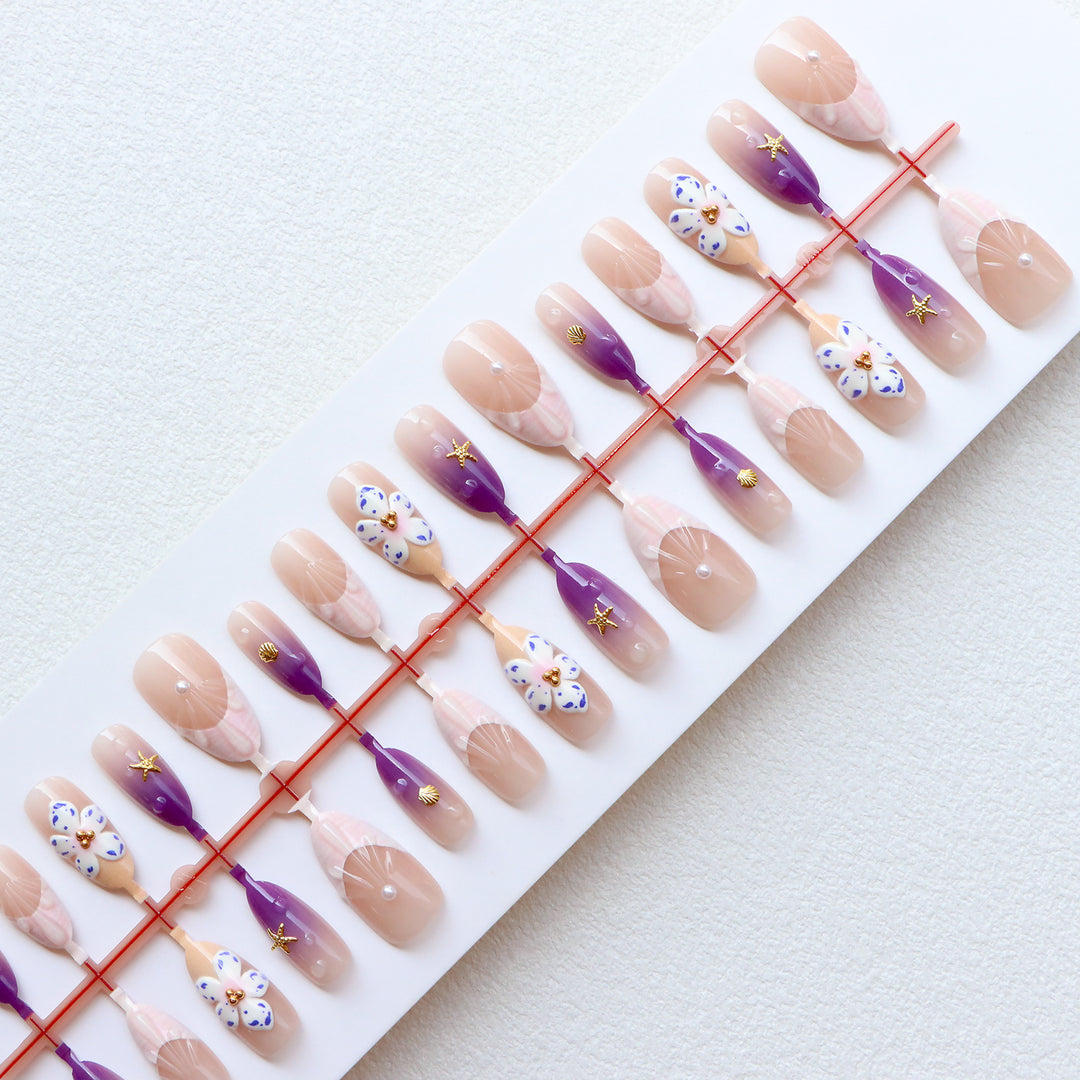 Decorative Press-On Nail Art Set with Floral and Ocean Themes Stornfield