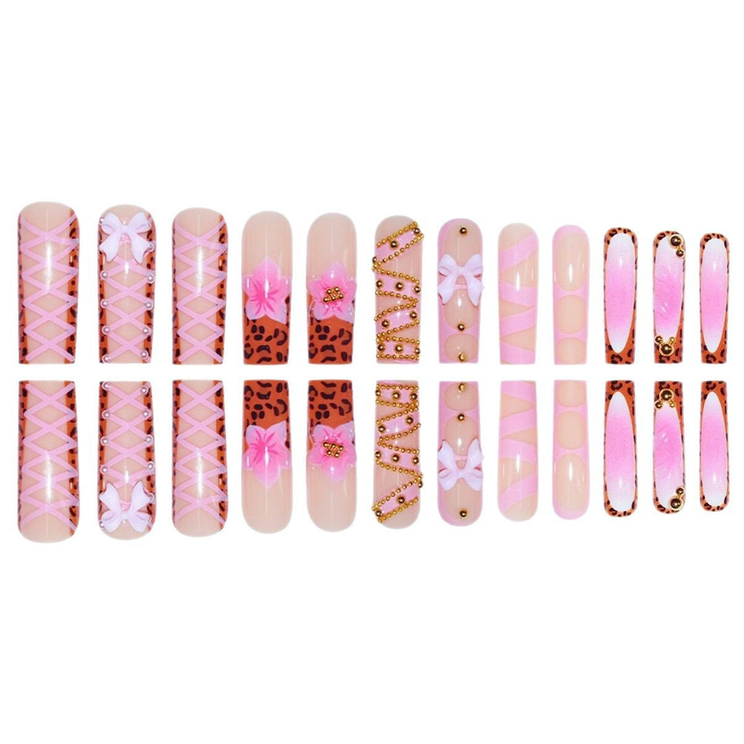 Decorative Stiletto Press-On Nails with 3D Floral and Bow Accents Stornfield