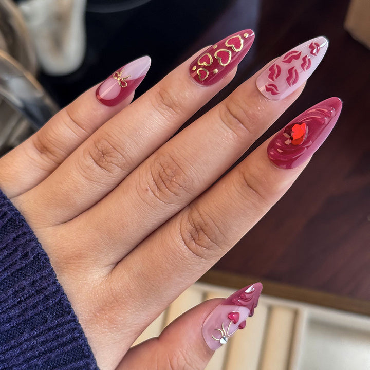 Romantic Heart-Themed Press-On Nail Set Stornfield