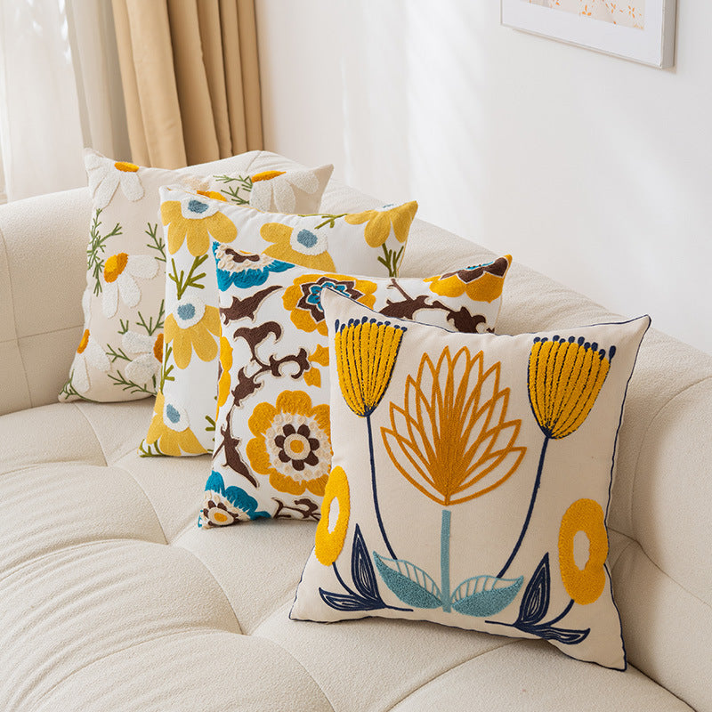 Embroidered Botanical Throw Pillow Cover