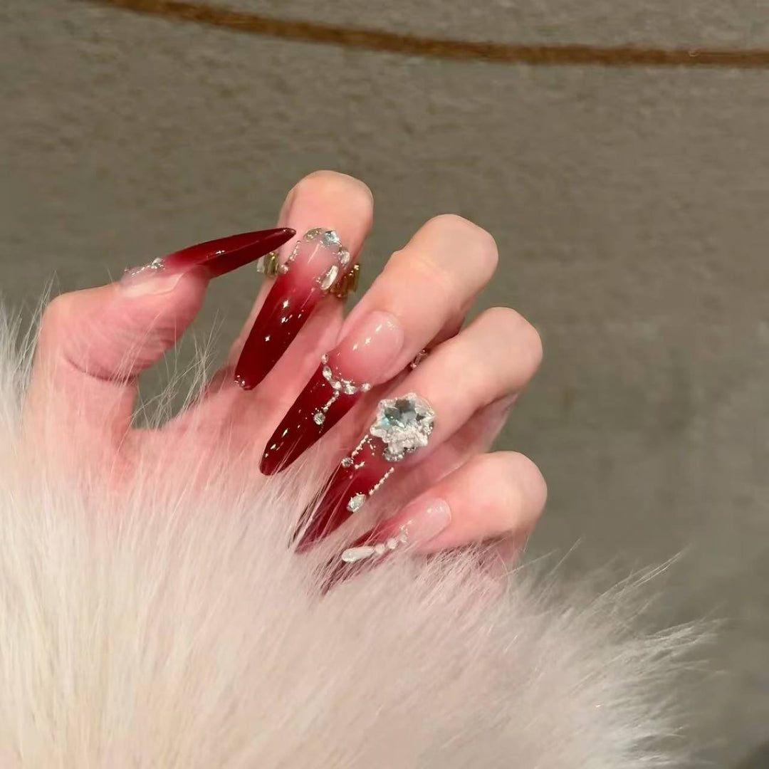 Glamorous Crystal-Embellished Stiletto Nail Extensions