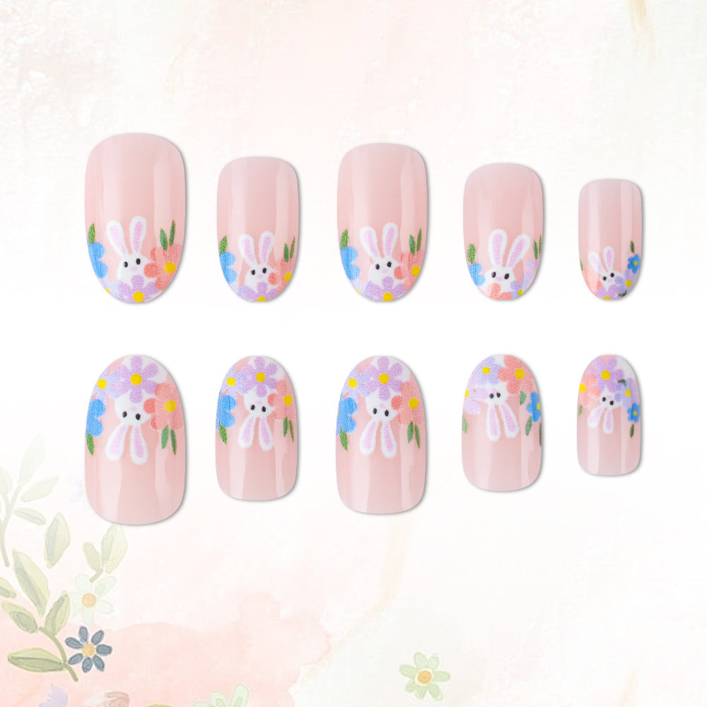 Artistic Floral Bunny Press-On Nails Stornfield