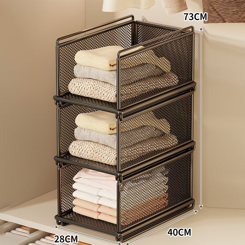 Stackable Metal Mesh Closet Storage Drawer Bin with Sliding Nesting Frame