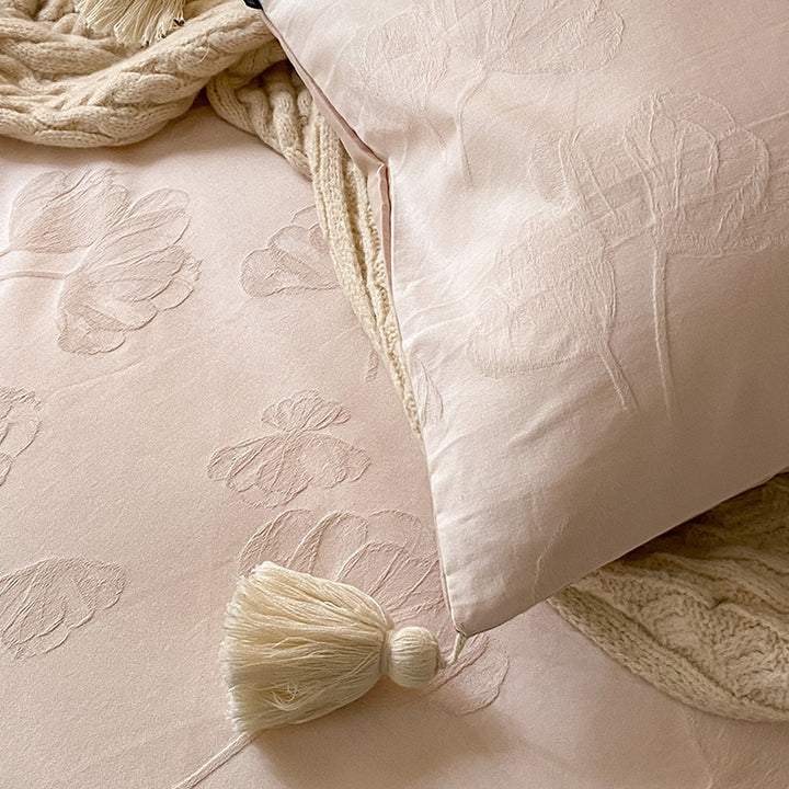 Finely textured cotton satin bedding set with tone-on-tone relief