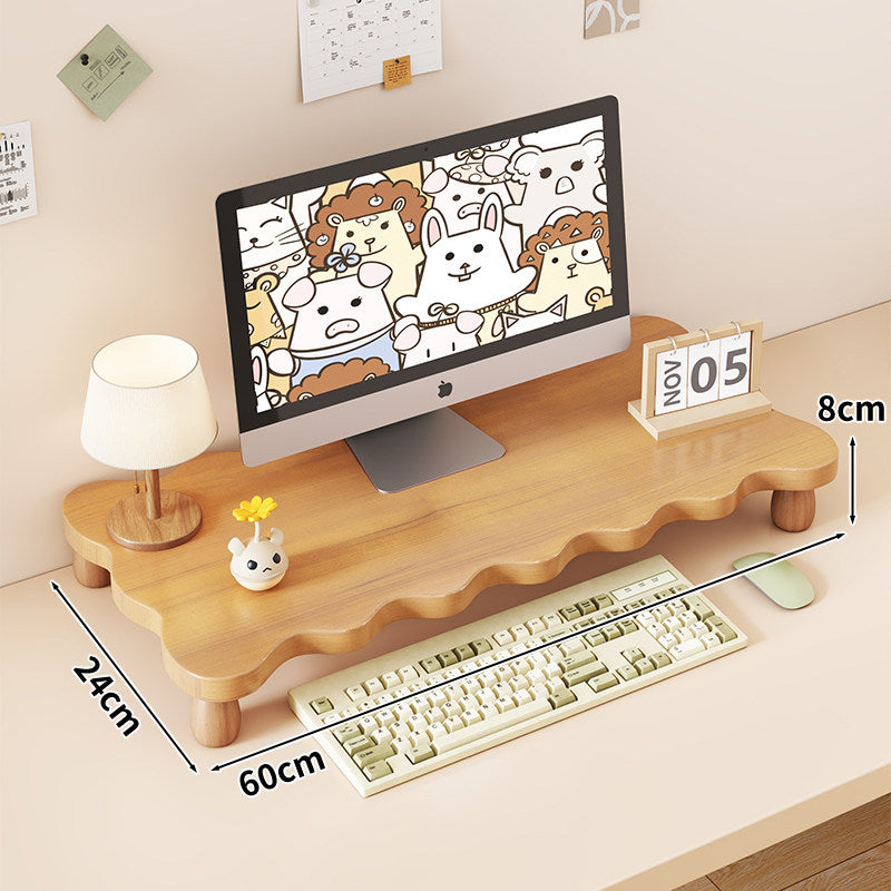 Solid Wood Monitor Riser with Tiered Desk Organizer and Cable Management