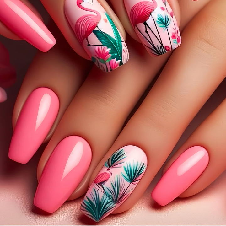 Floral Flamingo Press-On Nail Extensions Stornfield