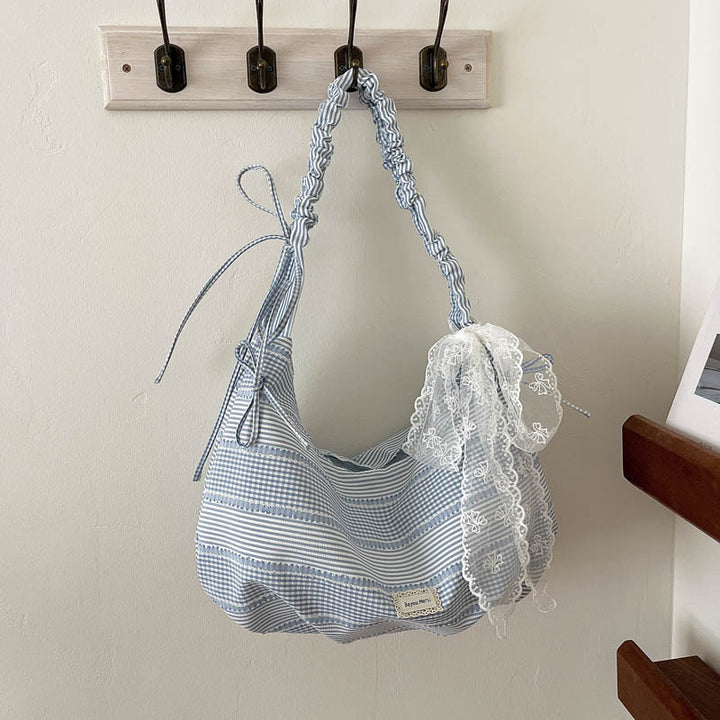 Ruffled Striped Shoulder Bag