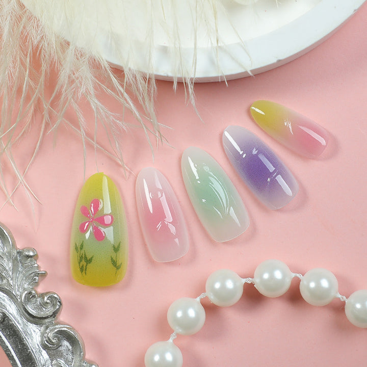 Artistic Press-On Nail Set with Floral Design