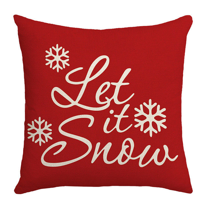 Seasonal Christmas Throw Pillow Cover with 'Let It Snow' Script and Snowflake Print