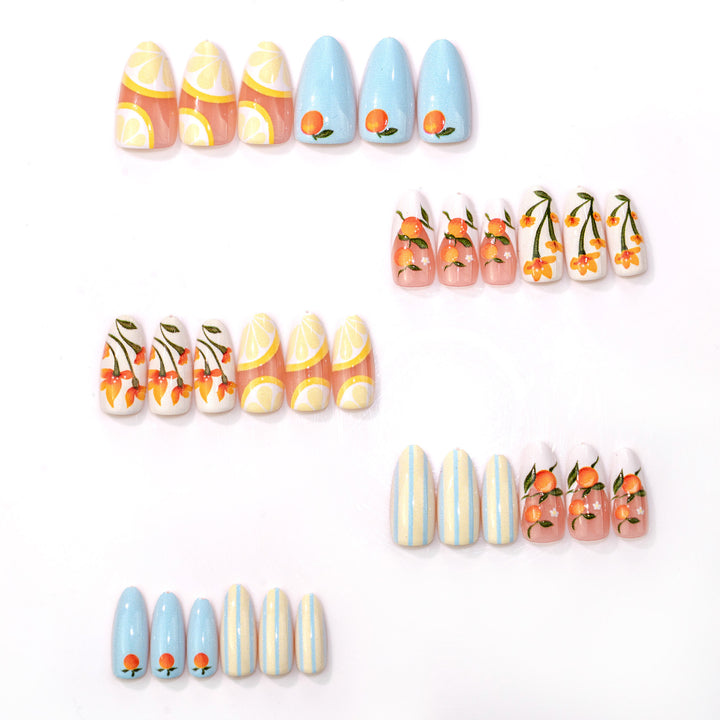 Artistic Citrus-Themed Press-On Nail Art Stornfield
