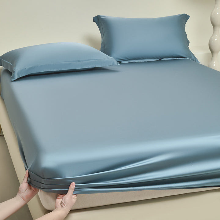 Silky satin fitted sheet set with extra deep pocket and pillowcases