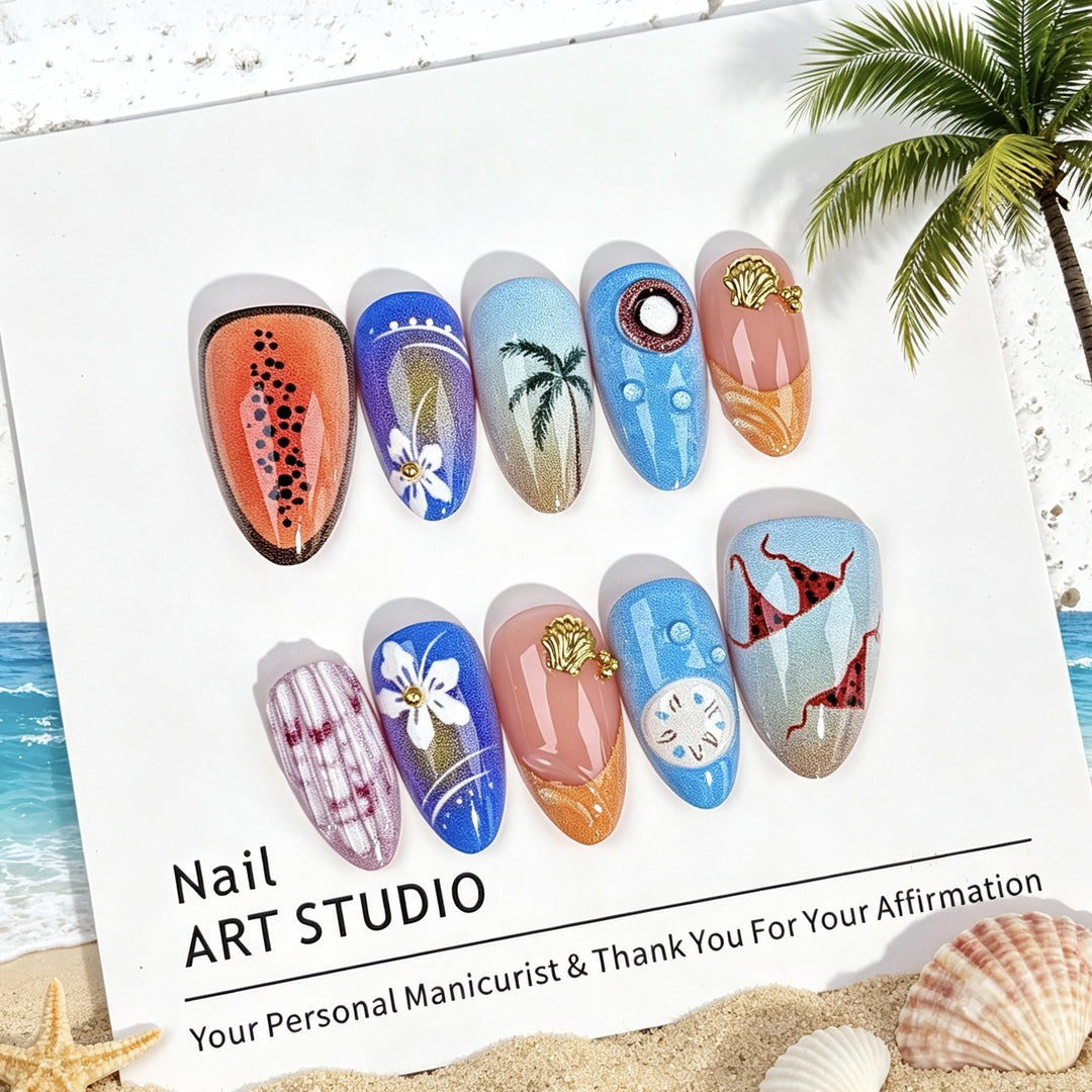 Artistic Ocean-Inspired Press-On Nail Set