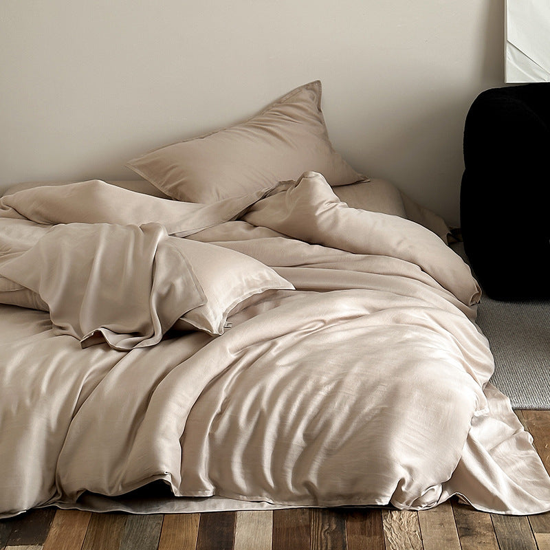 Silk-Feel Satin Duvet Cover and Pillowcase Bedding Set