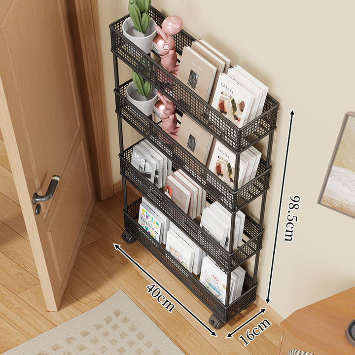 Slim Four-Tier Metal Mesh Narrow Bookshelf Organizer