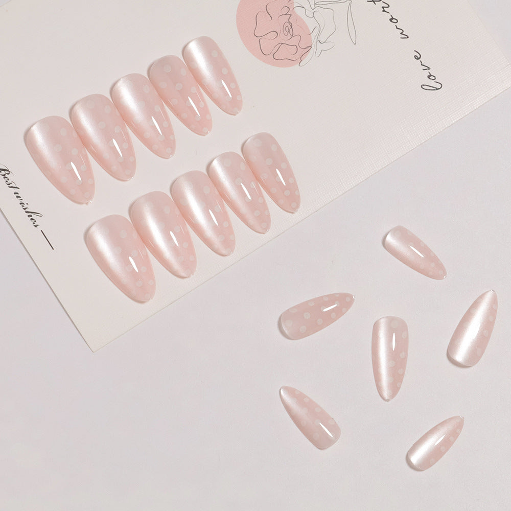 Elegant Almond-Shaped Press-On Nail Set with Polka Dot Design Stornfield