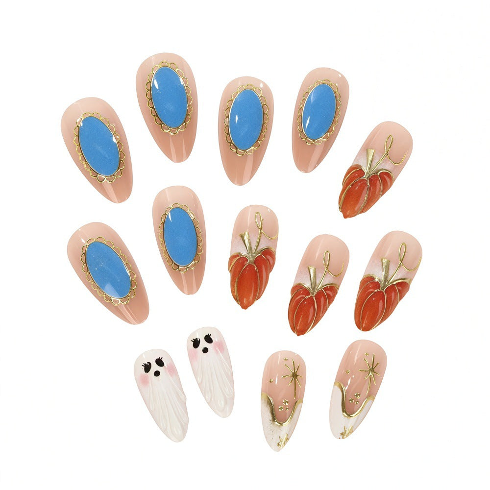 Creative artificial nails with autumn design and detailed accents Stornfield