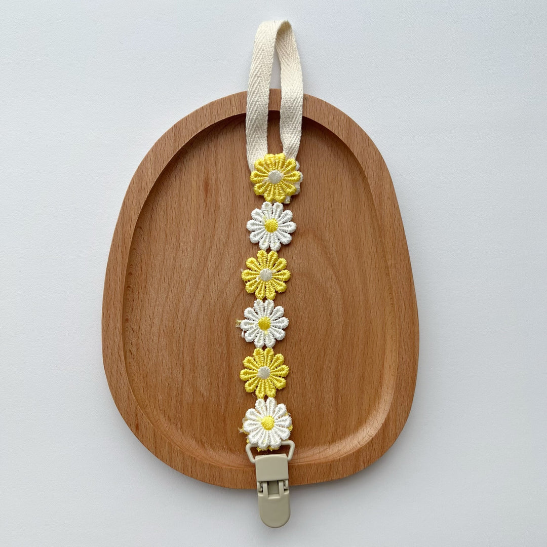 Embroidered Daisy Cotton Pacifier Leash with Safety Clip
