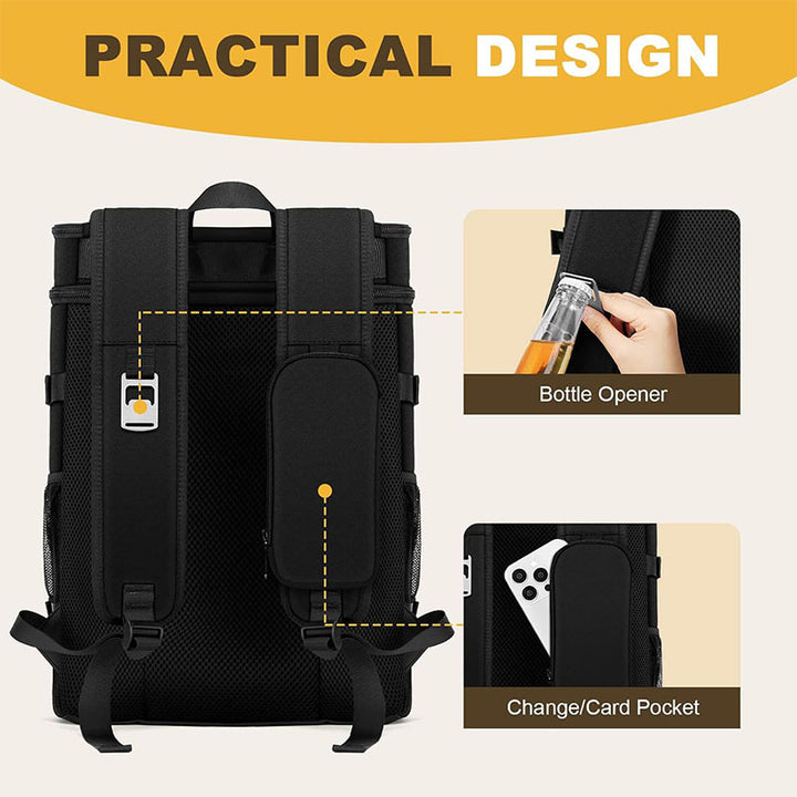 Unisex insulated cooler backpack for picnics and camping with side bottle holders, outer pocket for smartphone and elastic strap Stornfield