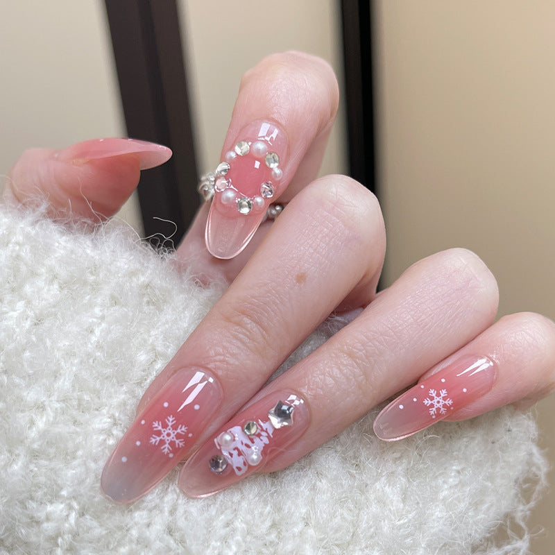 Decorative Press-On Nail Art Set with Snowflake and Rhinestone Accents Stornfield