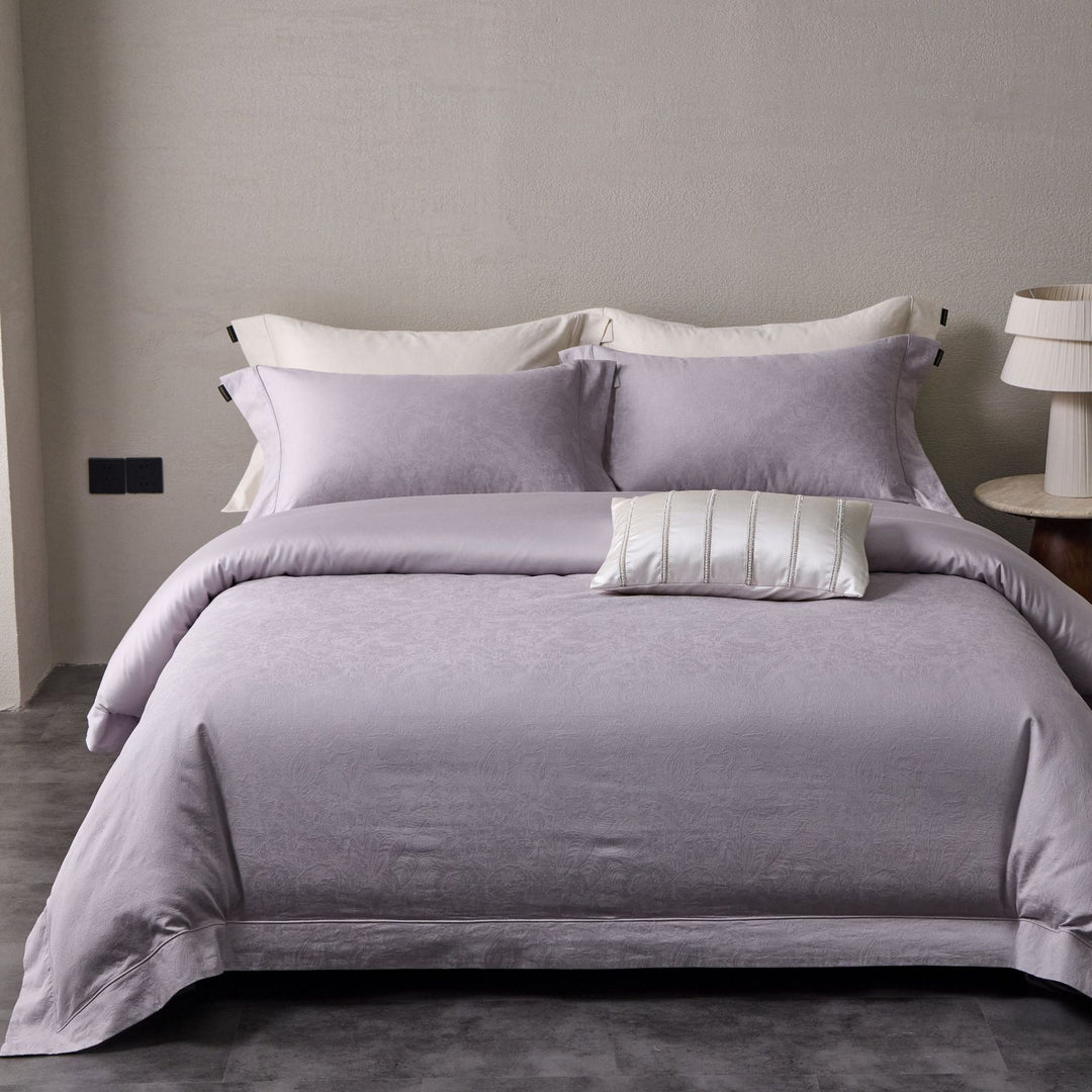 Cotton-Blend Jacquard Duvet Cover Set with Euro Shams & Decorative Lumbar