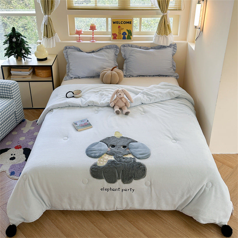 Plush Appliqué Teddy Microfiber Duvet Cover Set