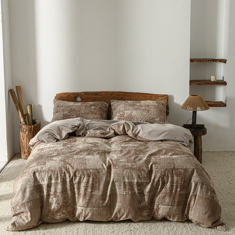 Textured Patchwork Cotton-Blend Duvet Cover Set with Pillow Shams